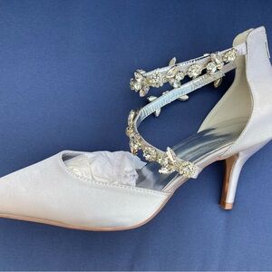 Silver Satin Heels with Rhinestone Straps size 42